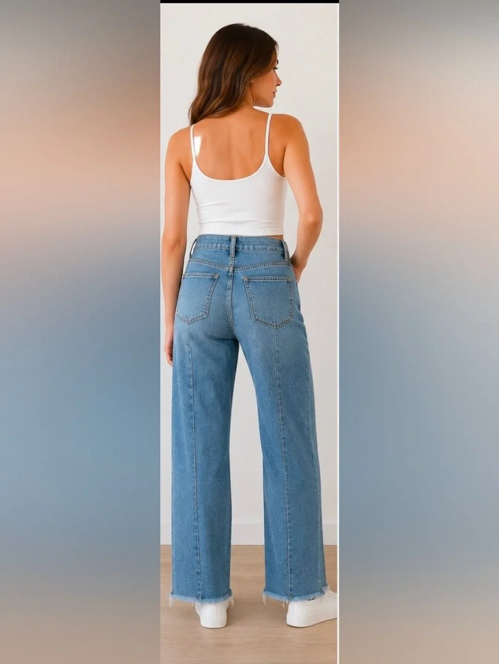 High-Rise Wide-Leg Jeans in Light Blue Wash - Women's Flare - Picture 2 of 5